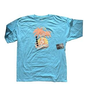 NWT Volcom Waikiki Graphic T Shirt Men Large XL Blue Tropical Surf